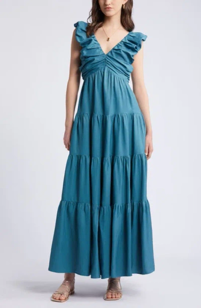 Nordstrom Ruffle Tiered Sundress In Teal Hydro