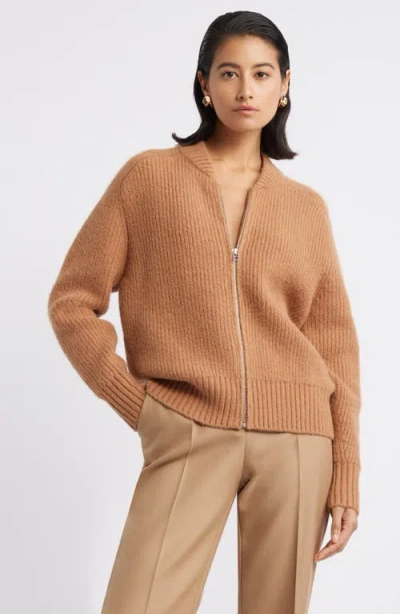 Nordstrom Saddle Shoulder Bomber Cardigan In Tan Thrush