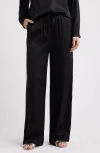 Nordstrom Tie Front Satin Wide Leg Pants In Black