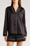 Nordstrom Satin Long Sleeve Short Pajamas In Black