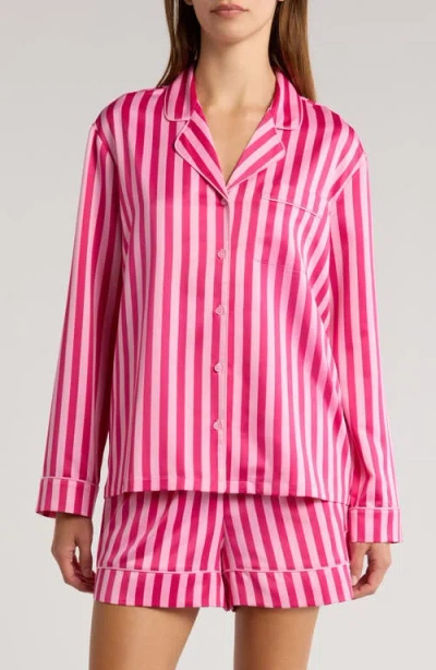Nordstrom Satin Long Sleeve Short Pajamas In Pink Electric Stripe