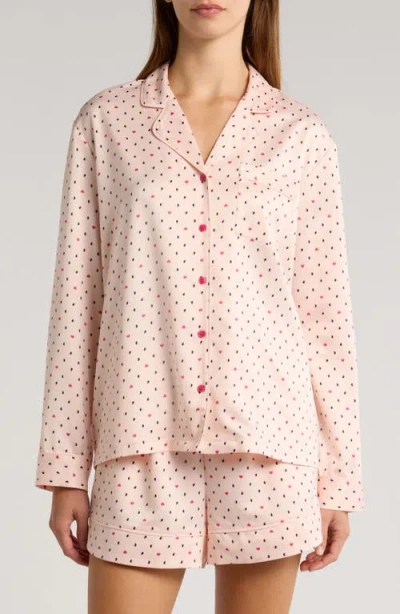 Nordstrom Satin Long Sleeve Short Pajamas In Pink Heart Dots