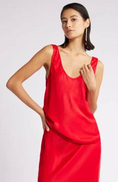 Nordstrom Satin Scoop Neck Tank In Red Toreador
