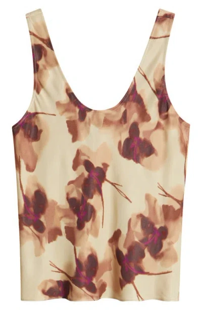 Nordstrom Satin Scoop Neck Tank In Yellow- Tan Dancing Poppy