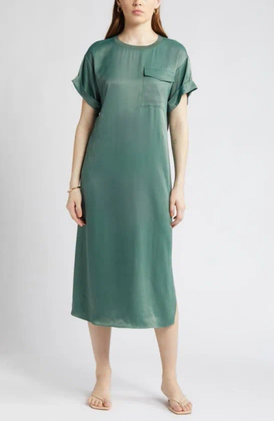 Nordstrom Satin T-shirt Dress In Green Duck