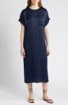 Nordstrom Satin T-shirt Dress In Navy Blazer