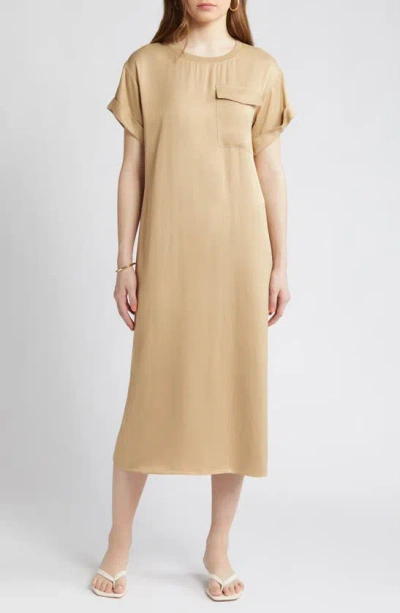 Nordstrom Satin T-shirt Dress In Tan Travertine