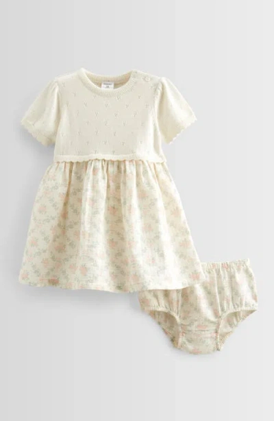Nordstrom Babies'  Scallop Mixed Media Dress With Bloomers