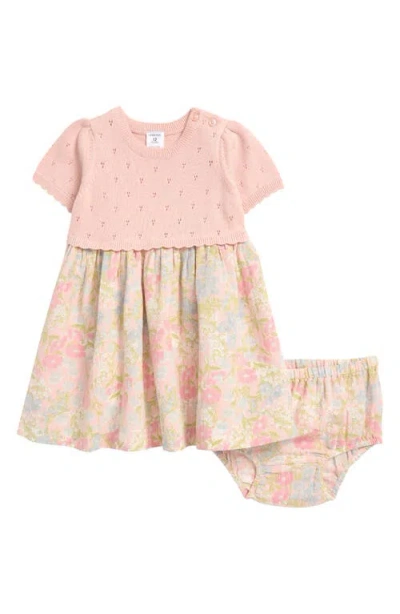 Nordstrom Babies'  Scallop Mixed Media Dress With Bloomers In Pink Pretty- Pink Floral