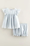 Nordstrom Scalloped Gingham Check Cotton Top & Bloomers In Gray