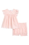 Nordstrom Babies'  Scalloped Gingham Check Cotton Top & Bloomers In Pink Lotus Gingham