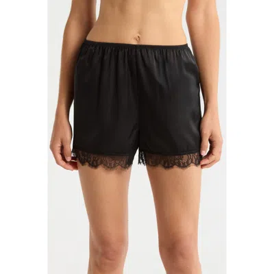 Nordstrom Scalloped Lace Trim Satin Tap Shorts In Black