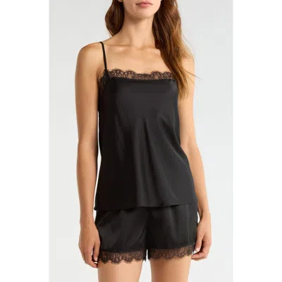Nordstrom Scalloped Lace Trim Square Neck Satin Camisole In Black