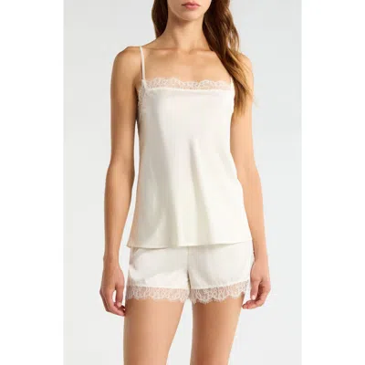 Nordstrom Scalloped Lace Trim Square Neck Satin Camisole In White