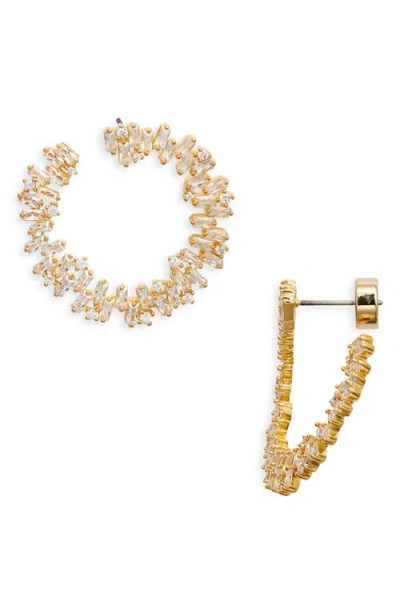 Nordstrom Scattered Baguette Cubic Zirconia Front/back Earrings In Gold
