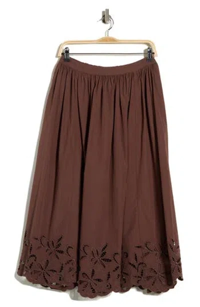 Nordstrom Schiffly Cotton Eyelet Midi Skirt In Brown