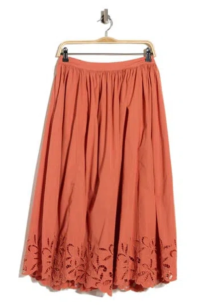 Nordstrom Schiffly Cotton Eyelet Midi Skirt In Orange
