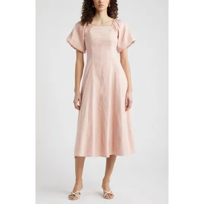 Nordstrom Seam Detail Linen Blend Midi Dress In Pink