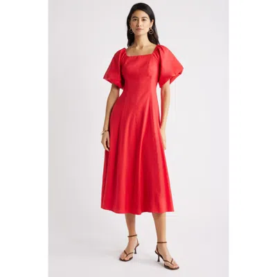Nordstrom Seam Detail Linen Blend Midi Dress In Red