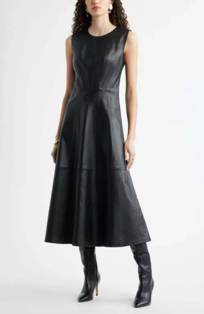 Nordstrom Seamed Leather Midi Dress In Black