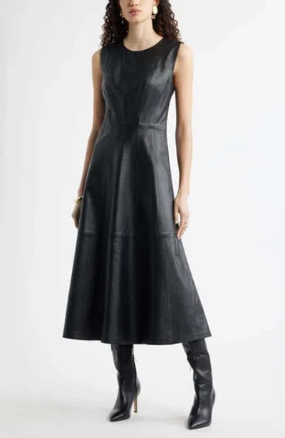 Nordstrom Seamed Leather Midi Dress In Black