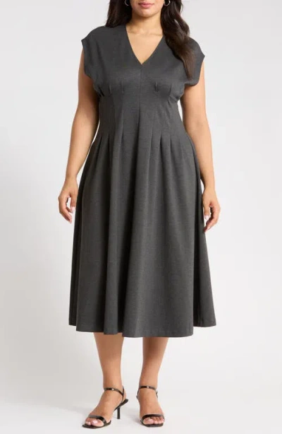 Nordstrom Seamed Ponte V-neck Dress In Gray