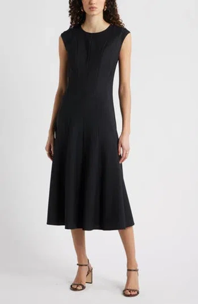 Nordstrom Seamed Wool Blend Midi Dress In Black