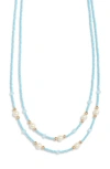 Nordstrom Seed Bead & Faux Pearl Layered Necklace In Turquoise- White- Gold