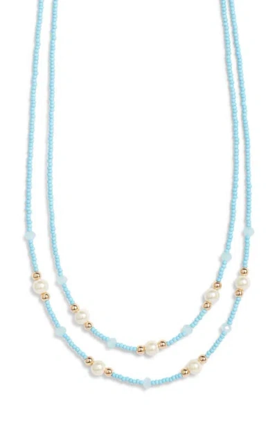 Nordstrom Seed Bead & Faux Pearl Layered Necklace In Turquoise- White- Gold