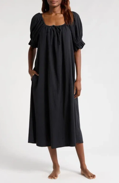 Nordstrom Seersucker Nightgown In Black