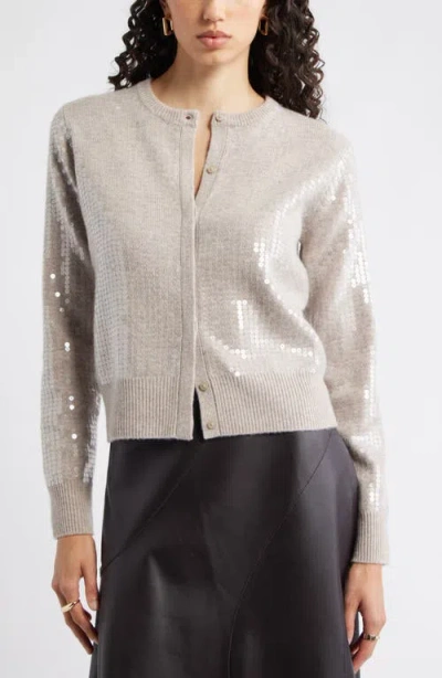 Nordstrom Sequin Wool & Cashmere Cardigan In Silver