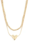 Nordstrom Set Of 2 Bead Chain & Puffy Heart Pendant Necklaces In Gold