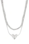 Nordstrom Set Of 2 Bead Chain & Puffy Heart Pendant Necklaces In Rhodium