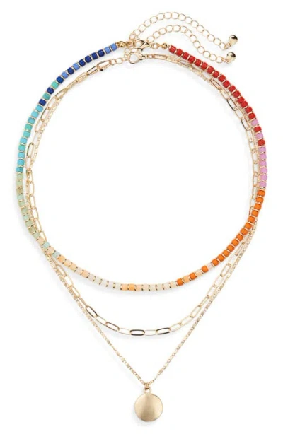 Nordstrom Set Of 2 Beaded & Disc Pendant Layered Chain Necklaces In Gold
