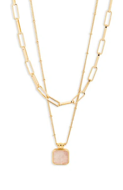 Nordstrom Set Of 2 Chain Necklaces In Rose Quartz- Gold