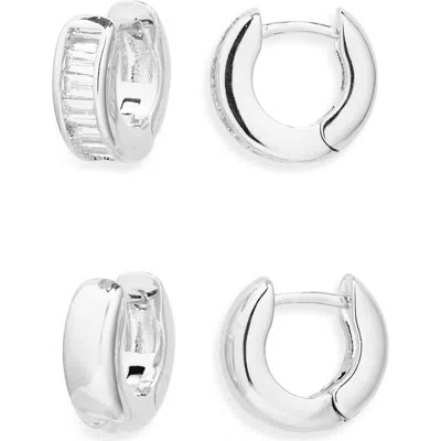 Nordstrom Set Of 2 Chubby Huggie Hoop Earrngs In Silver