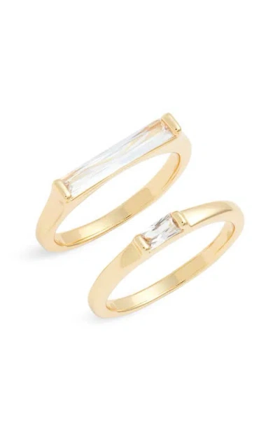 Nordstrom Set Of 2 Cubic Zirconia Baguette Rings In Gold