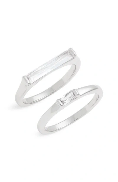 Nordstrom Set Of 2 Cubic Zirconia Baguette Rings In Silver