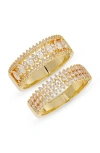 Nordstrom Set Of 2 Cubic Zirconia Band Rings In Clear- Gold