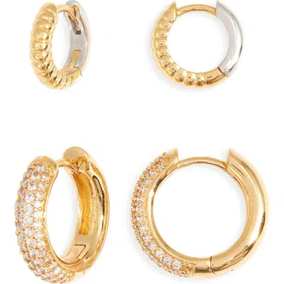 Nordstrom Set Of 2 Cubic Zirconia Huggie Hoop Earrings In Gold