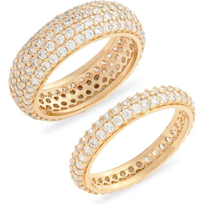 Nordstrom Set Of 2 Cubic Zirconia Pavé Eternity Rings In Clear- Gold