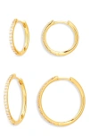 Nordstrom Set Of 2 Cubic Zirconia Pavé Skinny Hoop Earrings