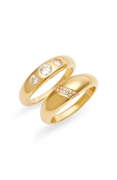 Nordstrom Set Of 2 Cubic Zirconia Rings In 14k Gold Plated