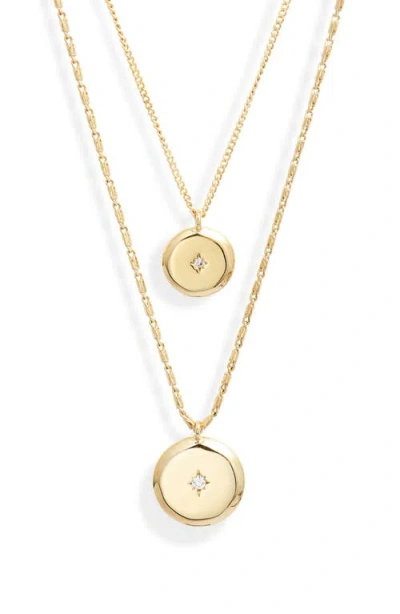 Nordstrom Set Of 2 Cubic Zirconia Starburst Pendant Necklaces In Clear- Gold