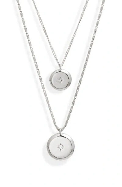 Nordstrom Set Of 2 Cubic Zirconia Starburst Pendant Necklaces In Clear- Silver