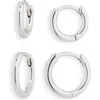 Nordstrom Set Of 2 Demi Fine Huggie Hoop Earrings In Metallic