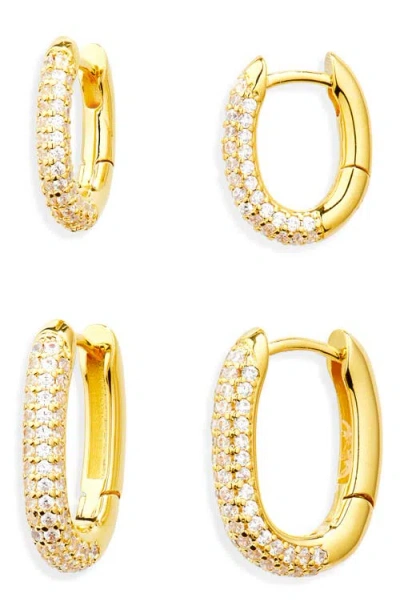 Nordstrom Set Of 2 Demi Fine Pavé Oval Huggie Hoop Earrings In Gold