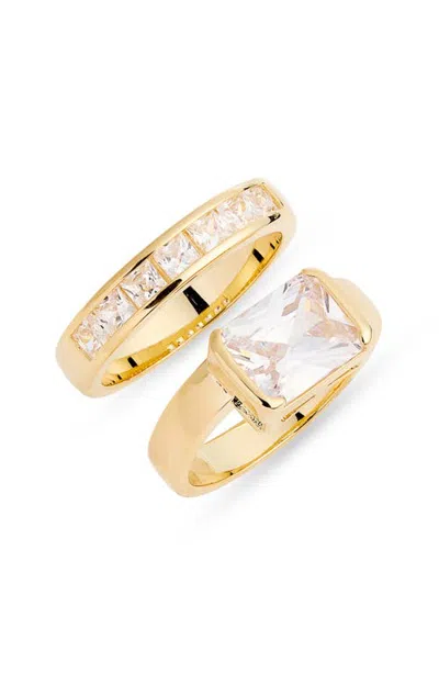 Nordstrom Set Of 2 Emerald Cut Cubic Zirconia Stack Rings In Gold