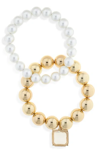 Nordstrom Set Of 2 Expandable Bracelets In Clear- White- Gold