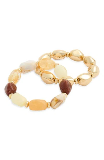 Nordstrom Set Of 2 Faceted Bead Stretch Bracelets In Gold